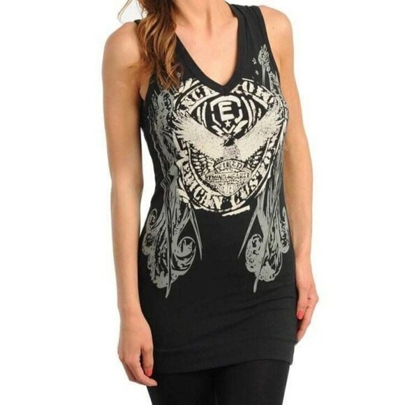 Los Angeles by Bus Stop Tank Top Black Bling Embellished - Picture 1 of 7